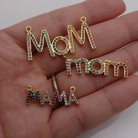 Mama Mom Letter Pendant Necklace Copper Micro Paved Colorful Zircon Box Chain Jewelry Gift For Women