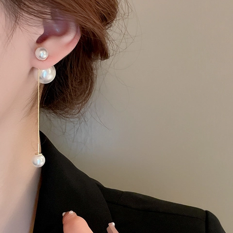 Elegant Artificial Pearl Tassel Drop Earrings Long Gold Chain Copper Fashion Jewelry With Silver Earring Post For Women