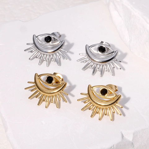 Evil Eye Stud Earrings Stainless Steel 18K Gold Plated Zircon Radiating Eyelashes Bohemian Style For Women Fashion Jewelry