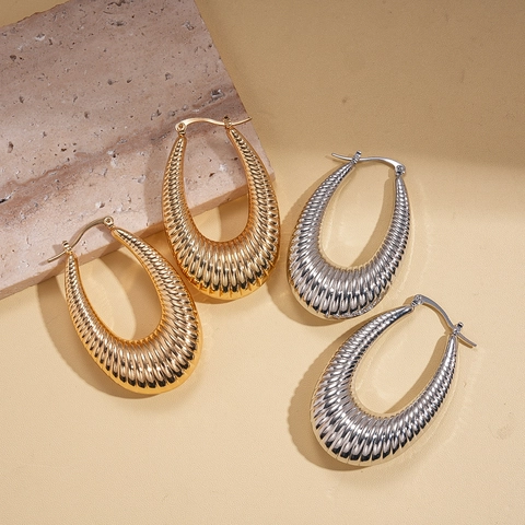 Strukturierte Geriffelte Ovale Creolen Geometrisches Eisen Metallisches Retro Minimalistisches Modejuwel Für Damen