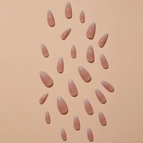 Unghie Finte Press On Manicure Francese Lunghe Forma Mandorla Sfumate Ombre Lucide Rosa Nude Bianco DIY Punte Per Unghie