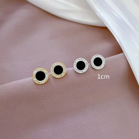 Ronde Oorknopjes Van Titaniumstaal Met Zirkonring Zwarte Schijf Minimalistische Luxe Mode Sieraden Voor Heren En Dames