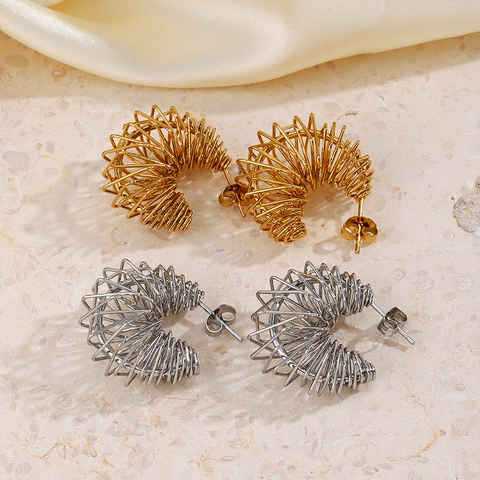 Pendientes De Aro De Acero Inoxidable Envueltos En Alambre Diseño Bobina Forma C Estilo Minimalista Para Mujeres