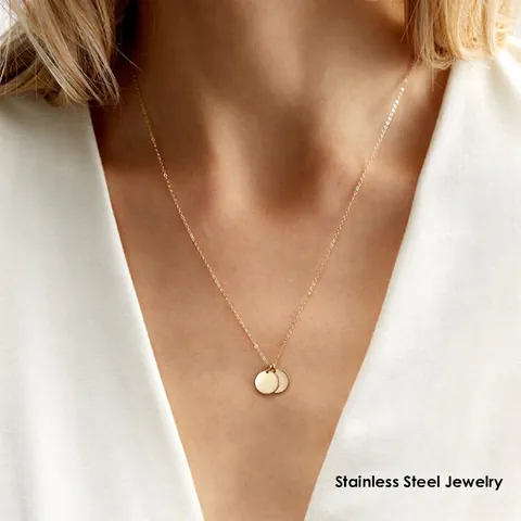 Collar Con Colgante De Disco Redondo Minimalista De Acero Inoxidable Círculo Geométrico Cadena Ajustable Joyería Para Mujer
