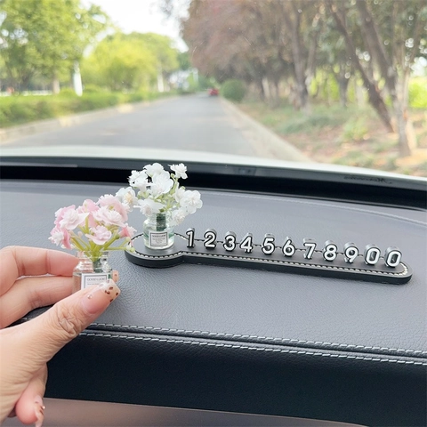 Mini Artificial Flower Vase Glass Bottle Car Dashboard Ornament Interior Decoration Aesthetic Fresh Style Decor