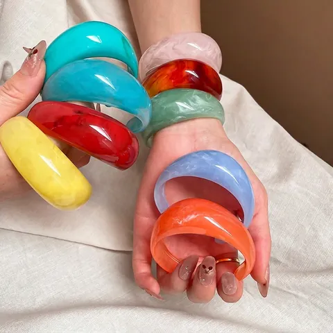 Brazalete Ancho Resina Acrílico Patrón Mármol Remolino Forma De C Abierta Joyería Moda Para Mujer