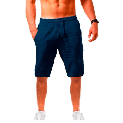 Men's Casual Cotton Linen Blend Shorts Summer Breathable Solid Color Elastic Drawstring Waist Beach Five Point Pants