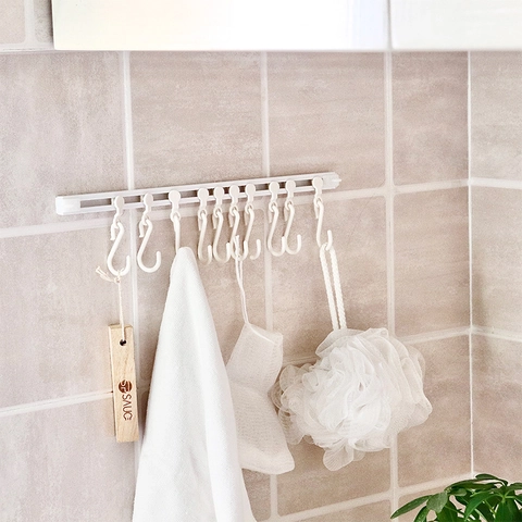 Appendiabiti A Gancio Con Binario Scorrevole Multifunzionale Adesivo Da Parete Plastica Per Cucina Bagno Bianco Organizzatore