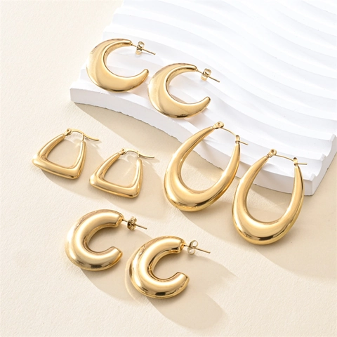 Geometric Hoop Earrings Stainless Steel 18K Gold Plated Minimalist Vintage C-Shape U-Shape Triangle Crescent Moon For Women