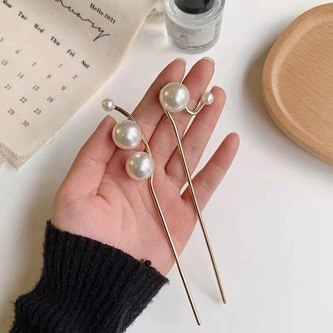 Horquilla De Pelo Elegante Con Perla Artificial Sintética Aleación Oro Pasador Minimalista Accesorio De Cabello Para Mujer
