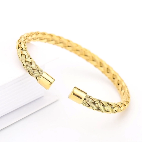 Stainless Steel Braided Wire Cuff Bracelet For Men Women Twisted Cable Woven Open Bangle Fashion Industrial Style Jewelry