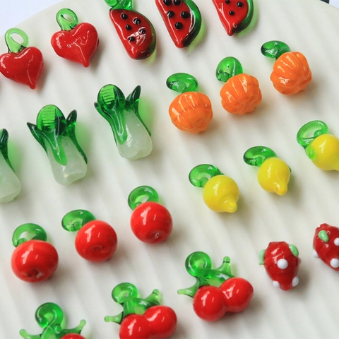 Glas Lampwork Obst Gemüse DIY Charms Anhänger Mini Süß Bunt Für Die Schmuckherstellung