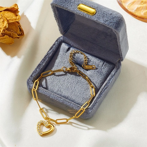 Bracciale Con Ciondolo A Cuore Acciaio Inossidabile Strass Catena A Graffetta Placcato Oro Gioielli Minimalisti Eleganti Per Donna