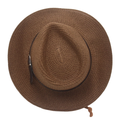 Chapeau De Cowboy En Paille Bord Large Protection Solaire Avec Ceinture En Cuir Corde À Vent Réglable Hommes Femmes Enfants