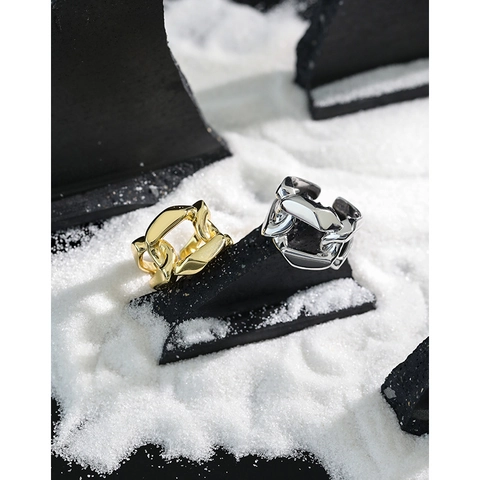 Hohlring Kettenglied 925 Sterling Silber Offen Verstellbar Minimalistisch Geometrisches Nischen Design Schmuck Für Damen