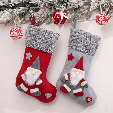 Christmas Stockings 3D Gnome Faceless Doll Felt Cloth Faux Fur Candy Bags Holiday Party Decorations Tree Hanging Ornaments