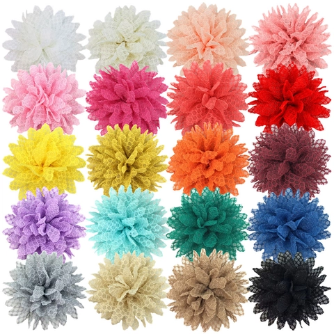 Lace Chiffon Flower Handmade Mesh 3D Hair Accessories For Kids Girls DIY Crafts Large Flower Heads