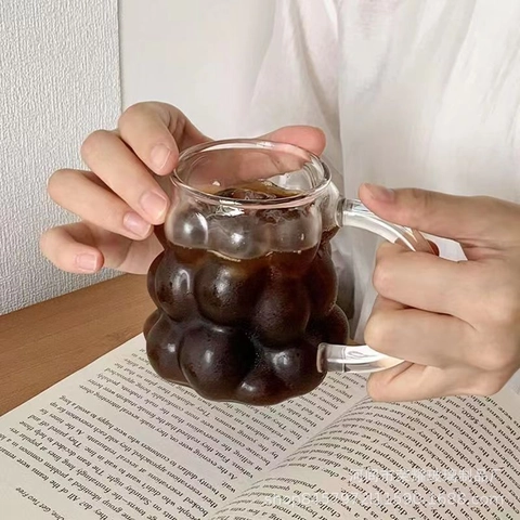 Creative Grape Bubble Textured Glass Mug High Borosilicate Heat Resistant Transparent Coffee Cup With Handle Ins Style
