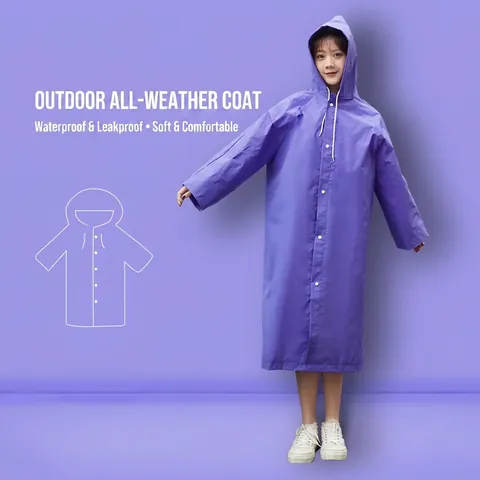 Impermeabile In EVA Per Adulti Ispessito Con Cappuccio Coulisse Lungo Escursionismo Viaggio Attrezzatura Da Pioggia Poncho