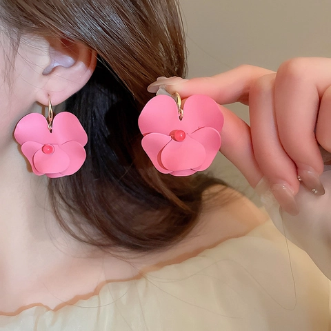 Matt Legierung Blumen Haken Ohrringe Mit Stahl Ohrringpfosten Elegante Florale Hängeohrringe Für Damen