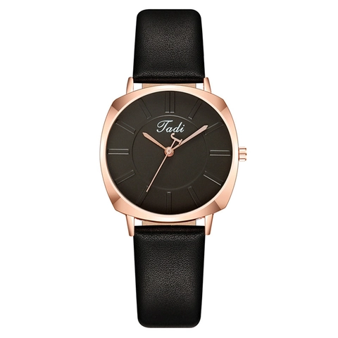 Women's Fashion Quartz Watch Rose Gold Metal Case Minimalist Faux Leather Strap Wrist Watch For Ladies Daily Wear