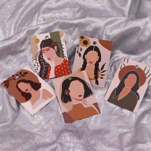 Jewelry Display Cards Earring Packaging Cardboard Stud Necklace Display Female Illustration Art Color Printed Holder