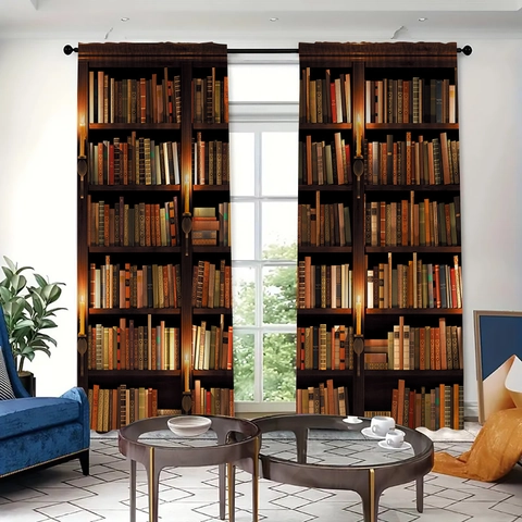 Vintage Boekenkast Patroon Verduisterende Gordijnen Polyester Digitale Print Bibliotheek Stijl Panelen Woonkamer Slaapkamer Decor
