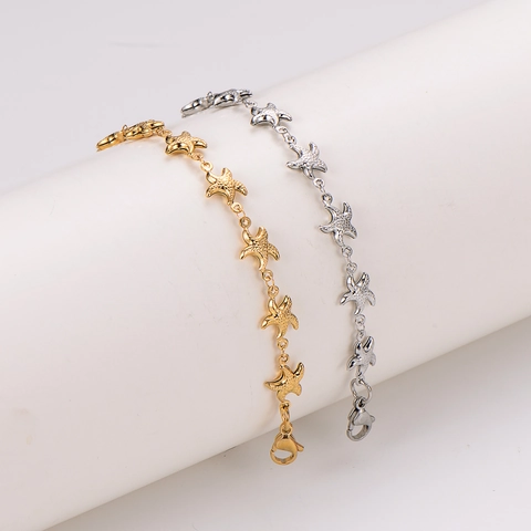 Pulsera De Estrella De Mar Acero Inoxidable 304 Dije Océano Cadena De Eslabones Ajustable Joyas De Playa Para Mujer