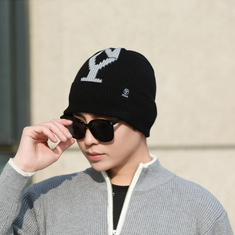 Gebreide Muts Beanie Polyester Warm Fleece Gevoerd Winddicht Outdoor Winter Jacquard Letter Voor Heren