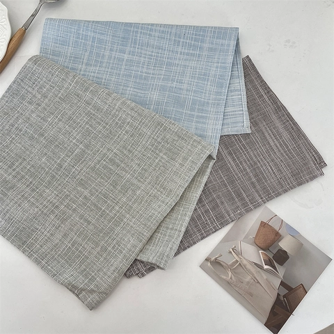 Nordic Cotton Linen Placemat Heat Resistant Minimalist Striped Grid Pattern Dining Table Mat For Home Kitchen Decor