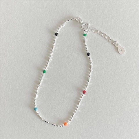 925 Sterling Silver Colorful Bead Bracelet For Women Minimalist Adjustable Enamel Chain Korean Style Jewelry Gift