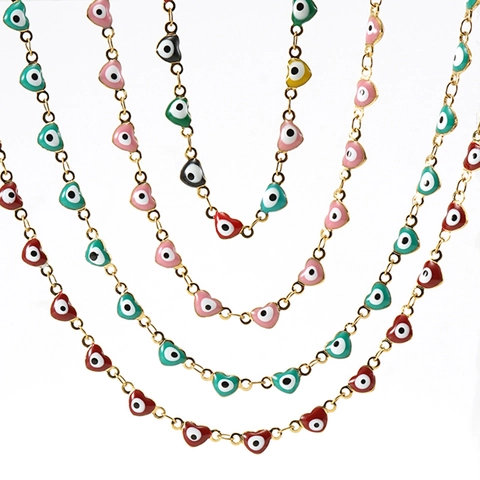 Bracciale Collana Cuore Malocchio Acciaio Inossidabile Placcato Oro 18K Smalto Colorato Gioielli Boho Per Donne
