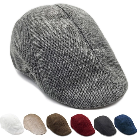 Béret Plat Unisexe Respirant Polyester Coton Texture Lin Protection Solaire Extérieur Golf Conduite Décontracté Couleur Unie