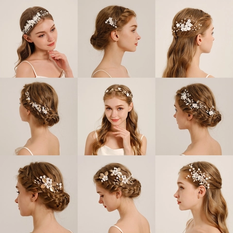 Accessori Capelli Sposa Pettine E Forcine Fiore Argilla Polimerica Perla Artificial Imitazione Strass Vintage Copricapo Matrimonio