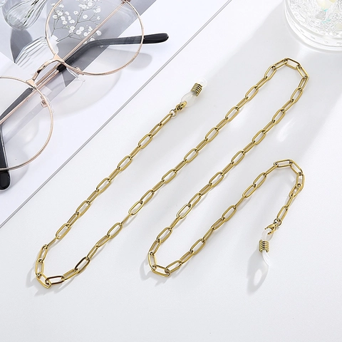 Stainless Steel Eyeglasses Chain Mask Strap Holder Rectangular Oval Link Necklace Anti Slip Silicone Loop Accessory