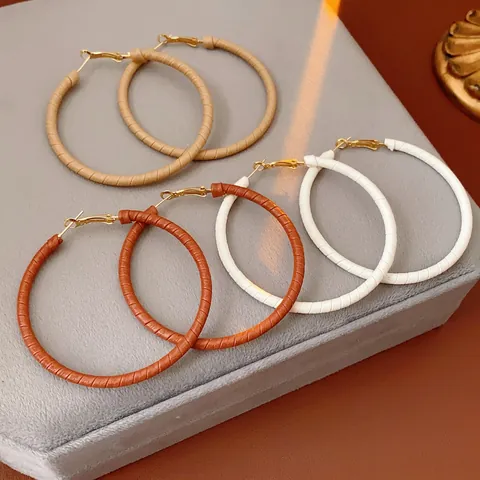 Grandi Orecchini A Cerchio Tondi Rivestiti In Pelle Ferro Minimalista Vintage Gioielli Di Moda Per Donne Con Perno In Argento