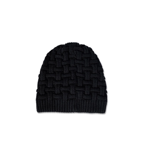 Solid Schwarz Strickmütze Acryl Korbflechtstruktur Fleecegefüttert Winter Warme Outdoor Hut Für Herren Damen
