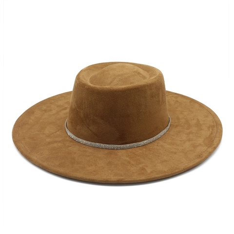 Fedora Hoed Brede Rand Suède Polyester Vilt Met Strass Riem Herfst Winter Retro Jazz Hoed Voor Dames