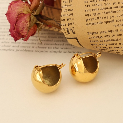 Pendientes Aro Tipo Domo Oro 18k Acero Titanio Diseño Geométrico Minimalista Forma U Para Mujer Pulido Espejo