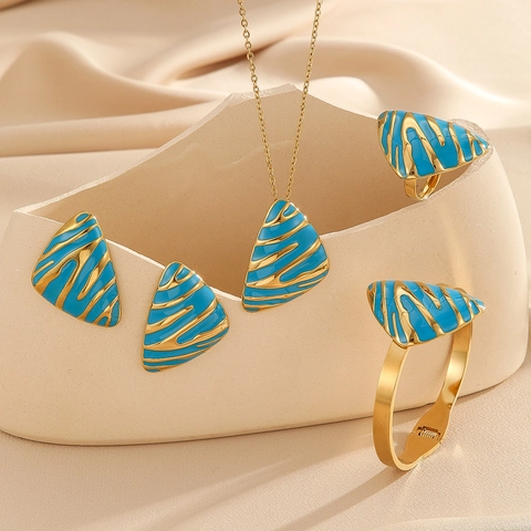 Collana Orecchini Anello Bracciale Vintage in Acciaio Inossidabile Triangolare Geometrico per Donna Accessori Gioielli Smalto