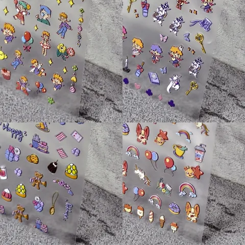 Autocollants Art Des Ongles En Relief 5D Fille Dessin Animé Lapin Ours Corgi Motifs 3D Relief Décalcomanies Auto Adhésives