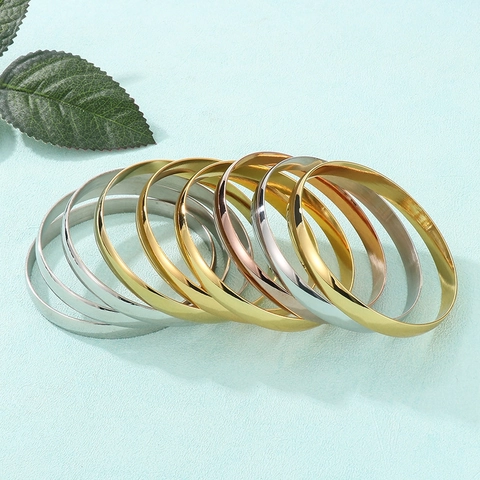 Minimalist Stainless Steel Bangle Bracelet High Polish Smooth Surface Simple Fashion Jewelry For Women