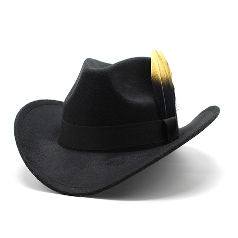 Fedora Hut Wollfilz Western Cowboy Breite Krempe Feder Dekor Jazz Kappe Für Damen Und Herren Vintage Stil