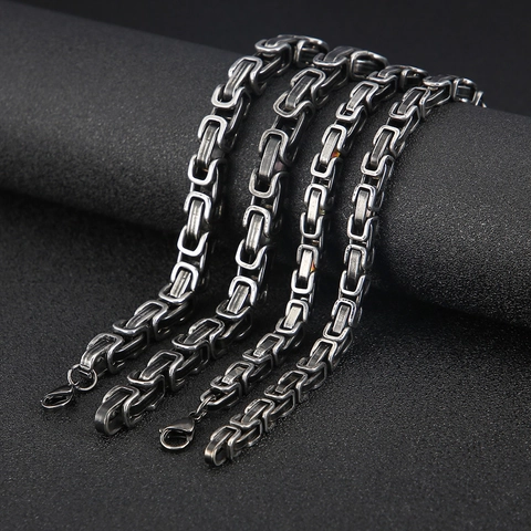 Men Byzantine Chain Necklace Stainless Steel Square Woven Vintage Hip Hop Jewelry Accessory