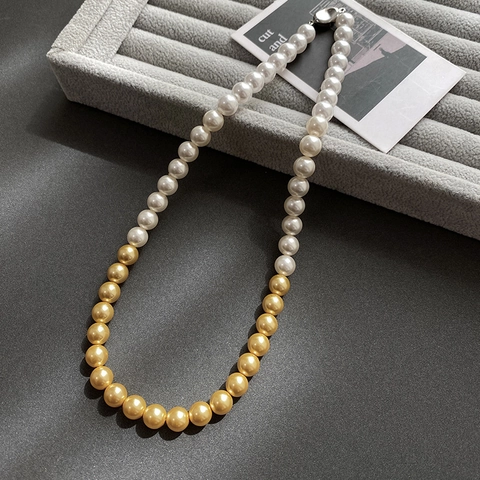 Collana Di Künstliche Perle Bicolore Da Donna Retro Francese Künstliche Perle Di Imitazione Bianche E Oro Catena Di Clavicola Design Di Nicchia