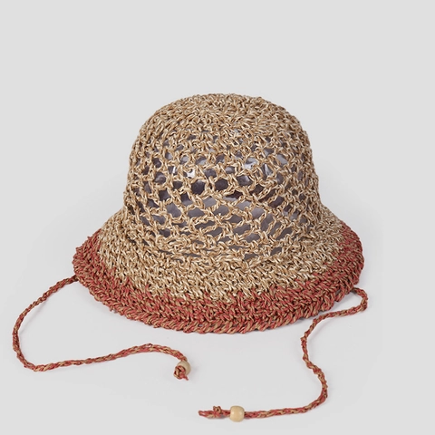 Cappello A Secchiello Paglia Di Carta Uncinetto Tesa Larga Protezione Solare Estate Spiaggia Mano Cinturino Perline Legno
