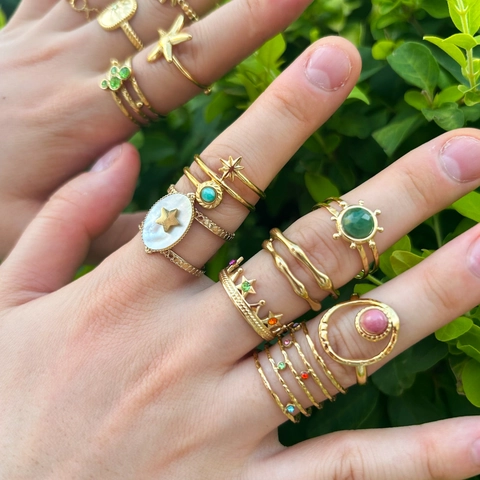 Vintage Stainless Steel Open Ring For Women Gold Plated French Style Natural Stone White Shell Starfish Geometric Jewelry Gift