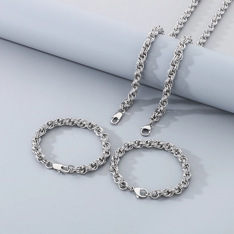 Collana E Bracciale In Acciaio Inossidabile Con Catena A Corda Intrecciata Gioielli Minimalisti Per Uomini Donne