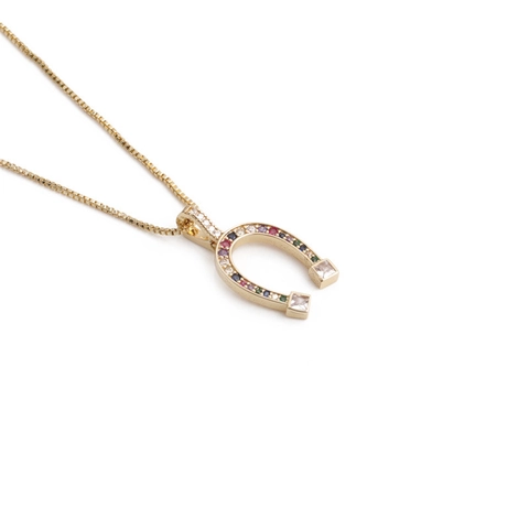 Hufeisen Anhänger Halskette Kupfer Gold Bunte Zirkonia Boxkette Glück Mode Schmuck Für Damen