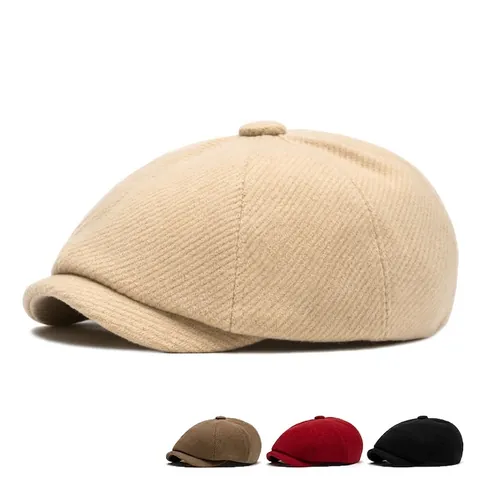 Britse Retro Newsboy Pet Wolmix Octagonale Hoed Warme Winter Ivy Flat Cap Voor Heren En Dames Verstelbare Stijl